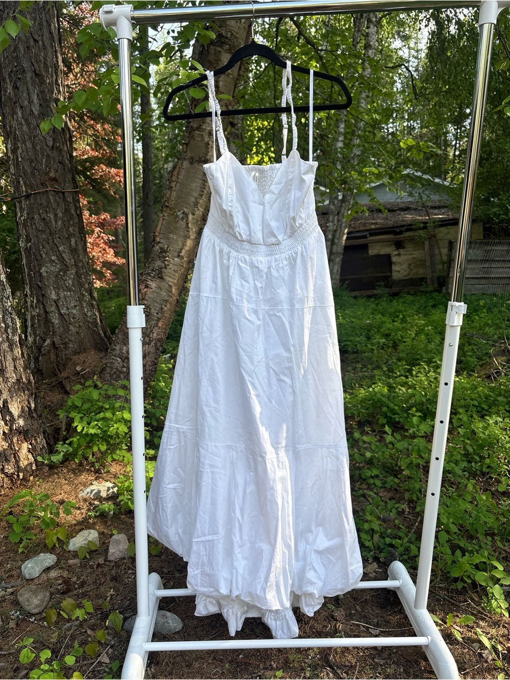 White Maxi Sundress with Smocked Waist and Adjustable Straps